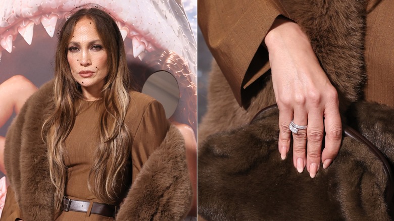Side-by-sides showing Jennifer Lopez and a close-up of her natural manicure