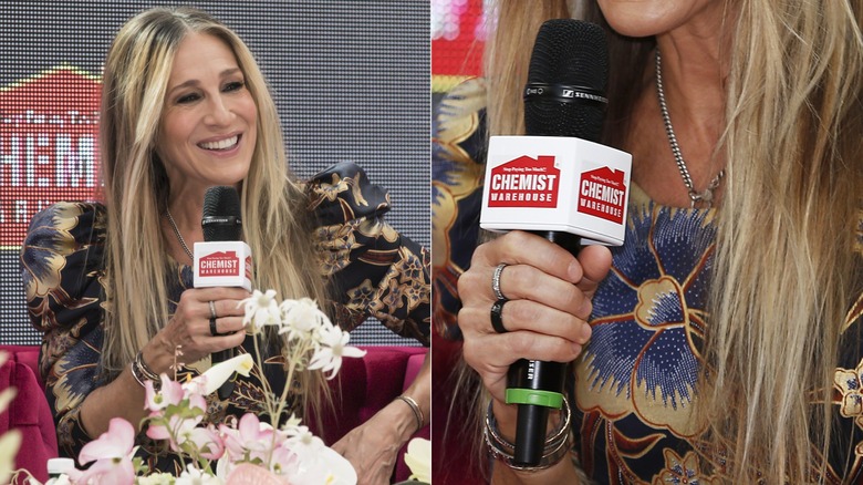 Side-by-sides showing Sarah Jessica Parker and a close-up of her natural manicure