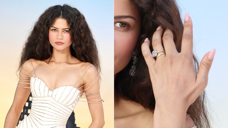 Side-by-sides showing Zendaya and a close-up of her natural manicure