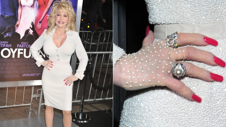 Dolly Parton in a white skirt suit at the premiere of Joyful Noise