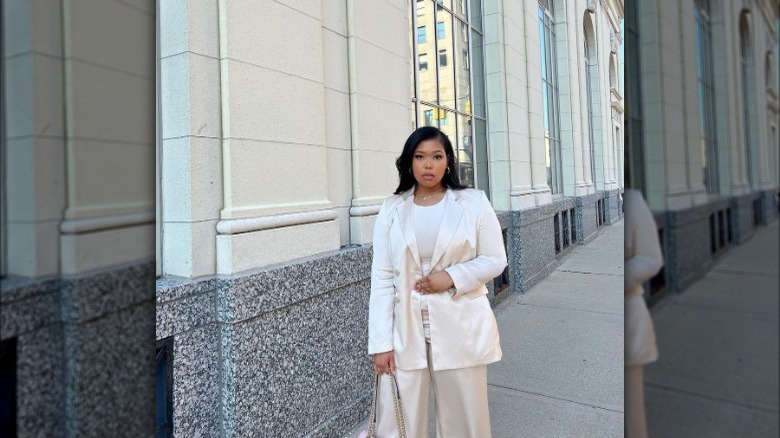 Woman in a satin blazer
