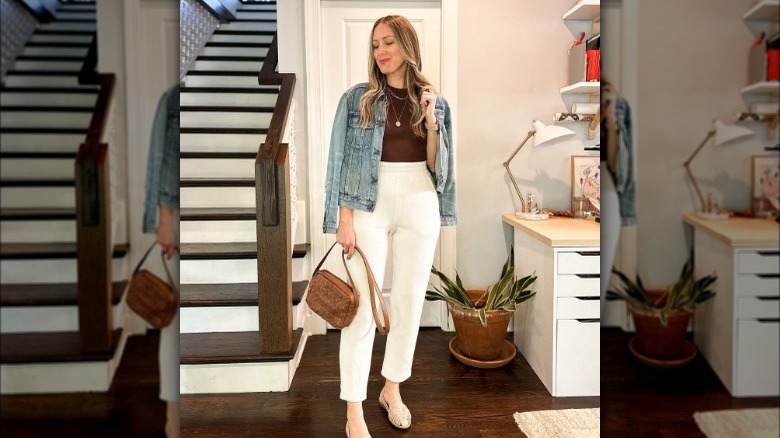 Woman wearing a denim jacket