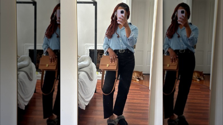 Woman wearing black jeans
