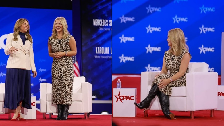 Karoline Leavitt onstage at CPAC in February 2025