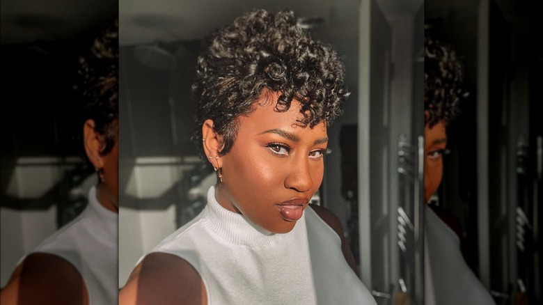 Woman with a longer pixie cut