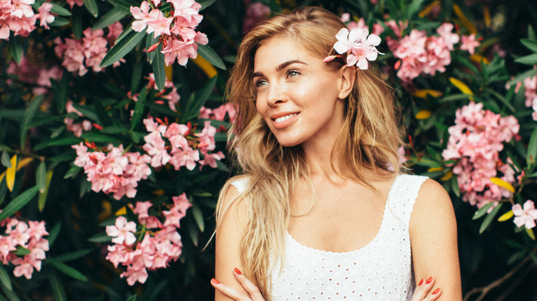 Woman with a hair flower