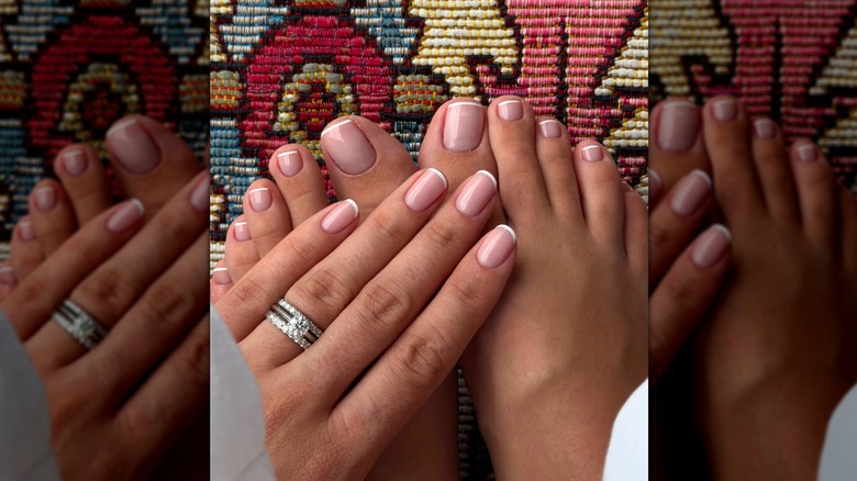 A close up of a French tip mani and pedi on Instagram