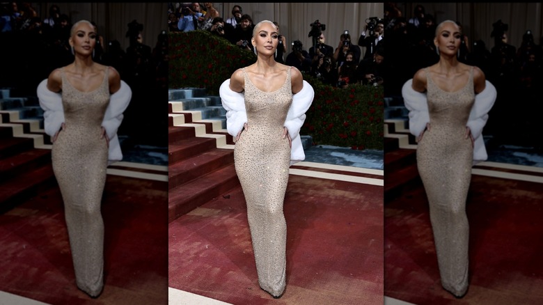Kim Kardashian wearing Marilyn Monroe's Jean Louis crystal-embellished gown