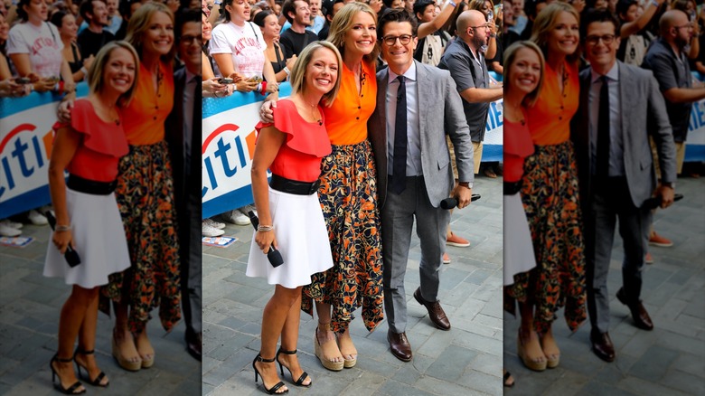 (Left to right) Dylan Dreyer, Savannah Guthrie, and Jacob Soboroff smiling for a photo together in 2022