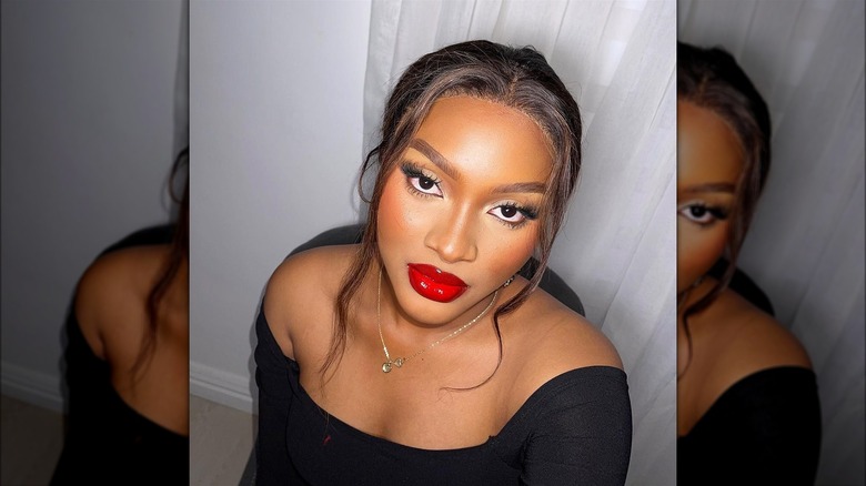 Woman wearing red lipstick