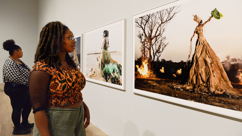 Women looking at art in a museum