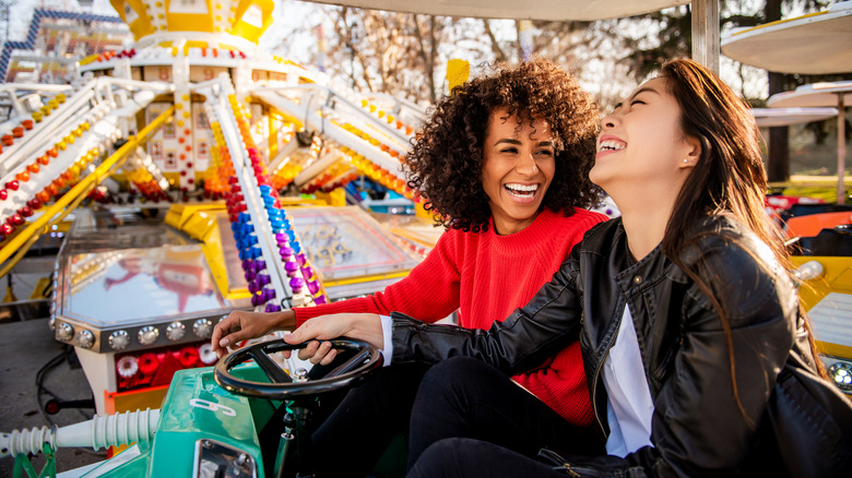 Women at an amusement park