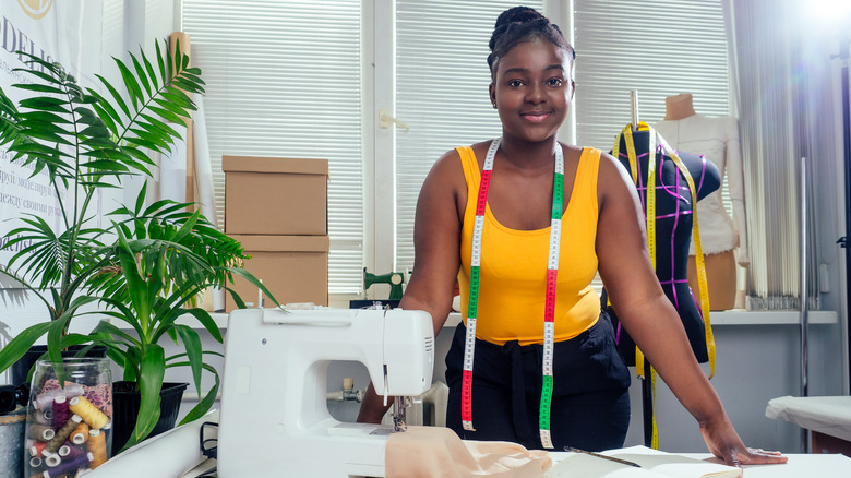 Woman at sewing machine