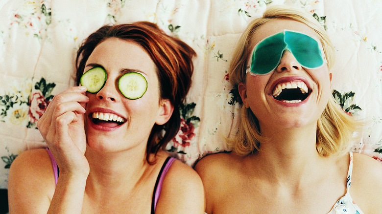 Two girls laughing