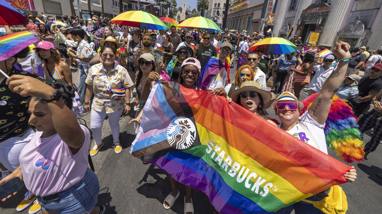 Starbucks employees march in Pride parade