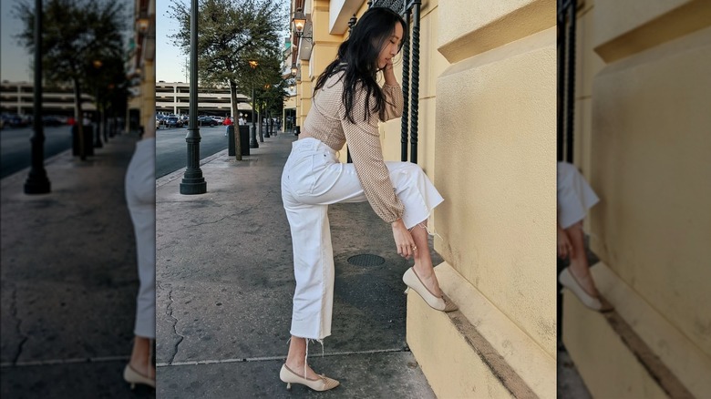 Woman wearing kitten heels