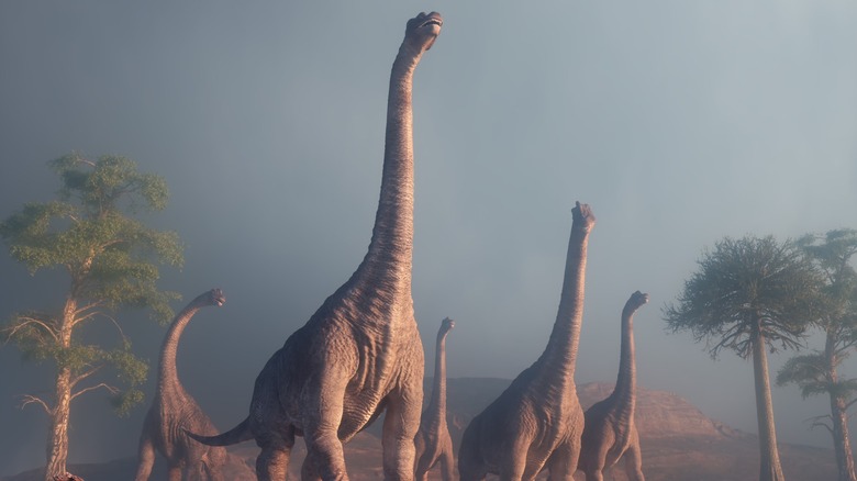 An artist rendering of dinosaurs