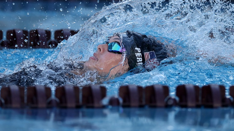 A person swimming competitively