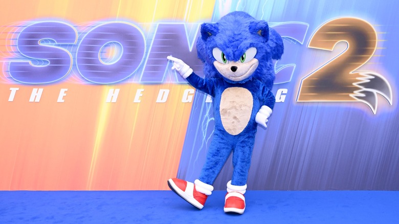 A person dressed as Sonic at the premiere of Sonic 2