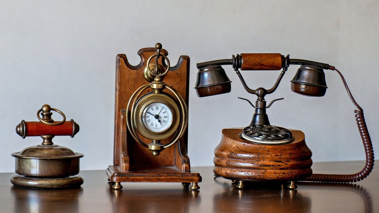 An old-fashioned wooden telephone