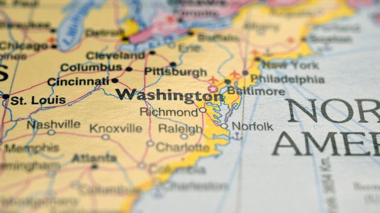 A map of the USA showing Washington D.C.