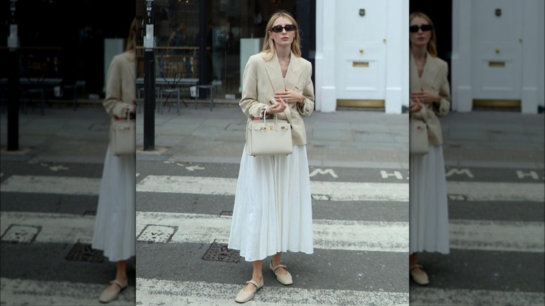 Woman wearing nude Mary Janes