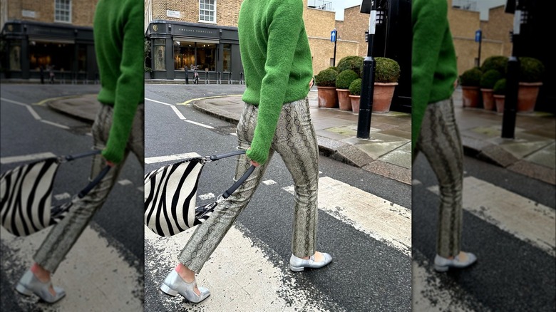 Woman wearing silver Mary Janes