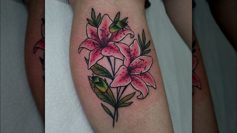 Lilies leg tattoo