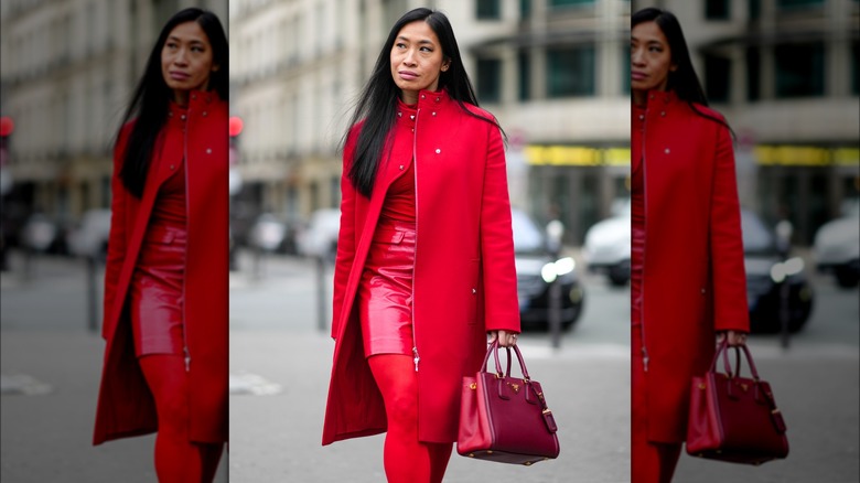 A woman in all red 