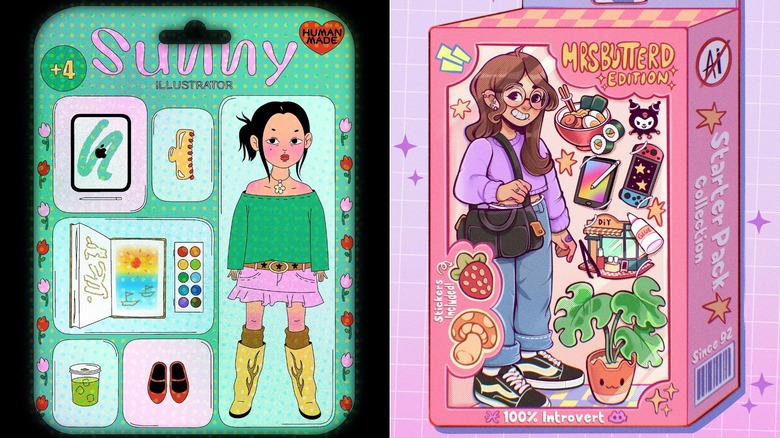 Split image of original artwork created for the #starterpacknoai trend