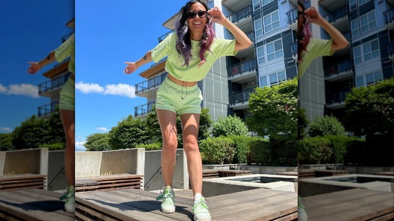 woman in sunglasses smiling
