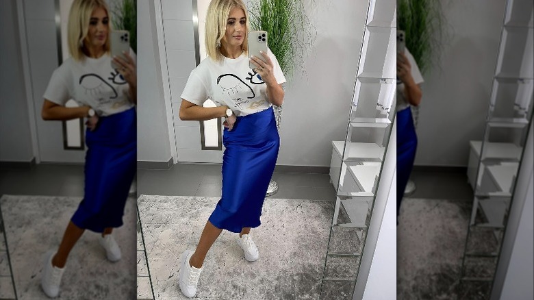 woman in blue skirt