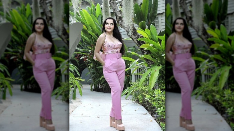 Woman in pink outfit