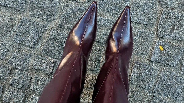 A pair of dark red boots