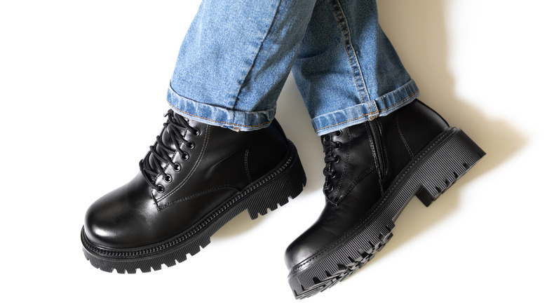 Black boots with chunky soles