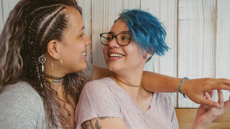Same-sex couple talking