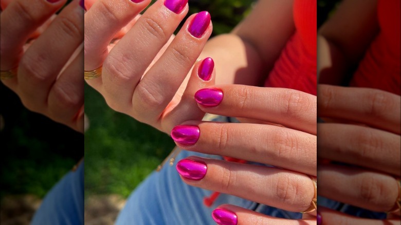 Pink chrome nails