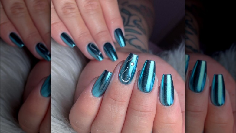 Blue chrome nails