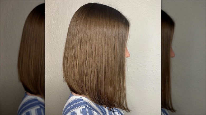 A woman with an angled bob