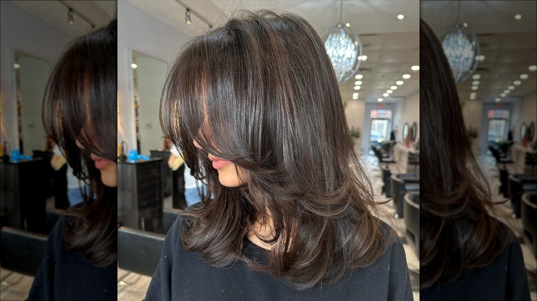 Woman with butterfly cut hair