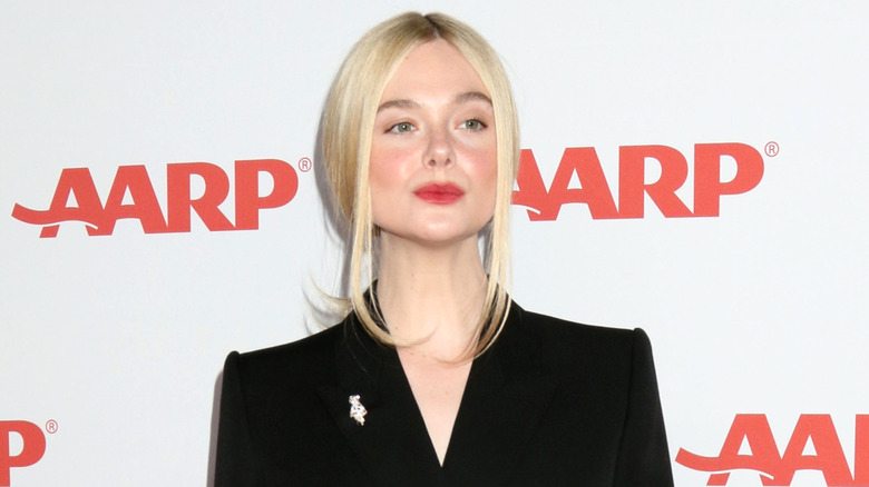 Elle Fanning wearing red lipstick