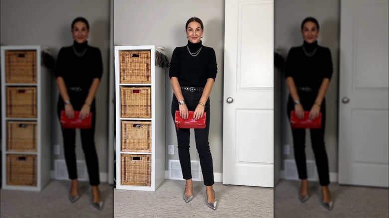 older woman in black jeans