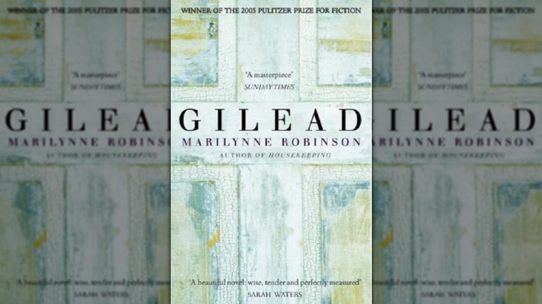 The cover of Gilead featuring an old paint-chipped door