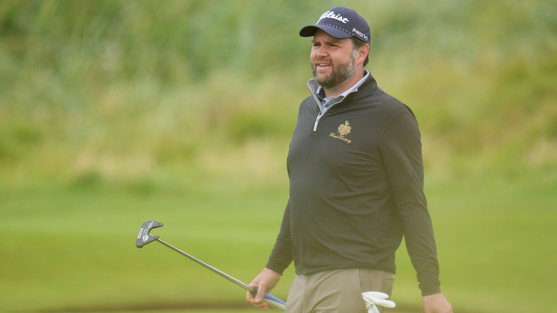 US Vice President JD Vance plays a round of golf at the Trump Turnberry Ailsa Golf Course on August 14, 2025 in Turnberry, United Kingdom