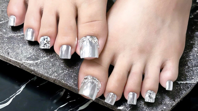 Silver bejeweled pedicure