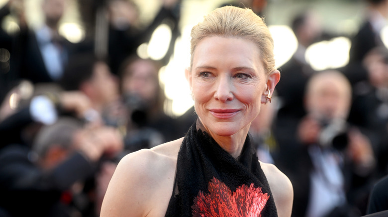 Cate Blanchett on the red carpet in a black halter-neck gown