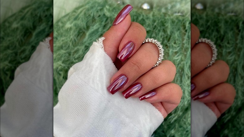 Red glazed donut nails