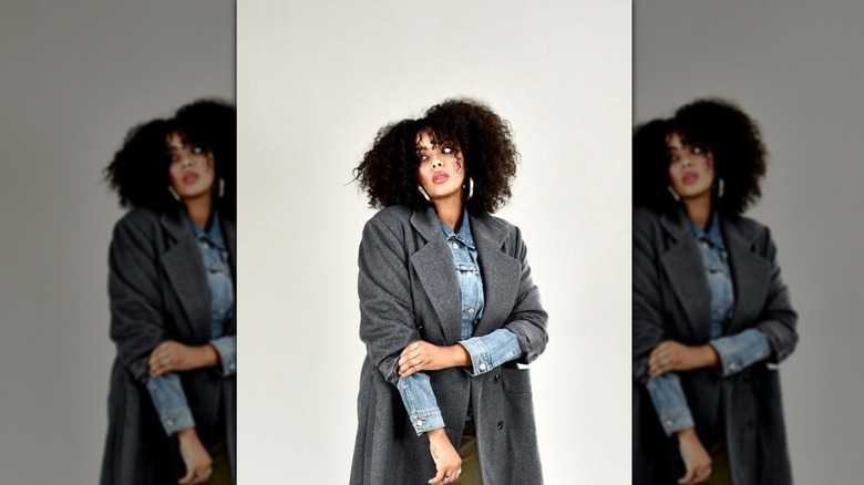 Coat and chambray shirt
