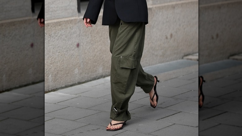 Green cargo trousers