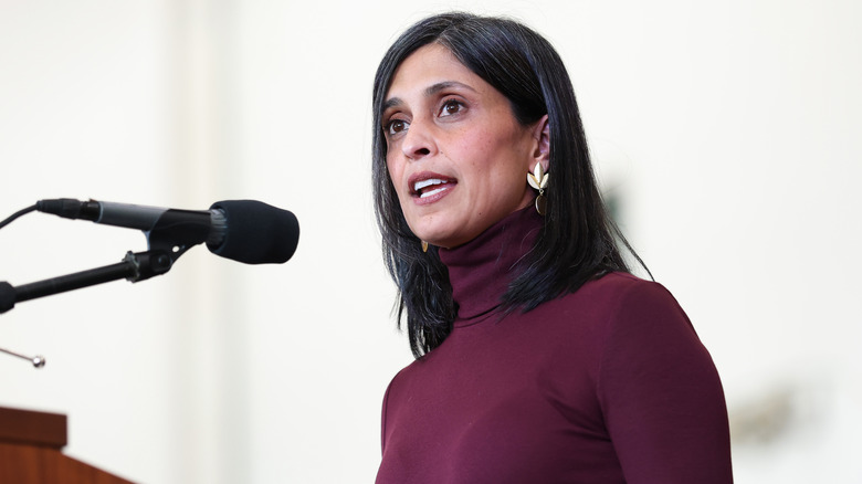Usha Vance speaking at a podium